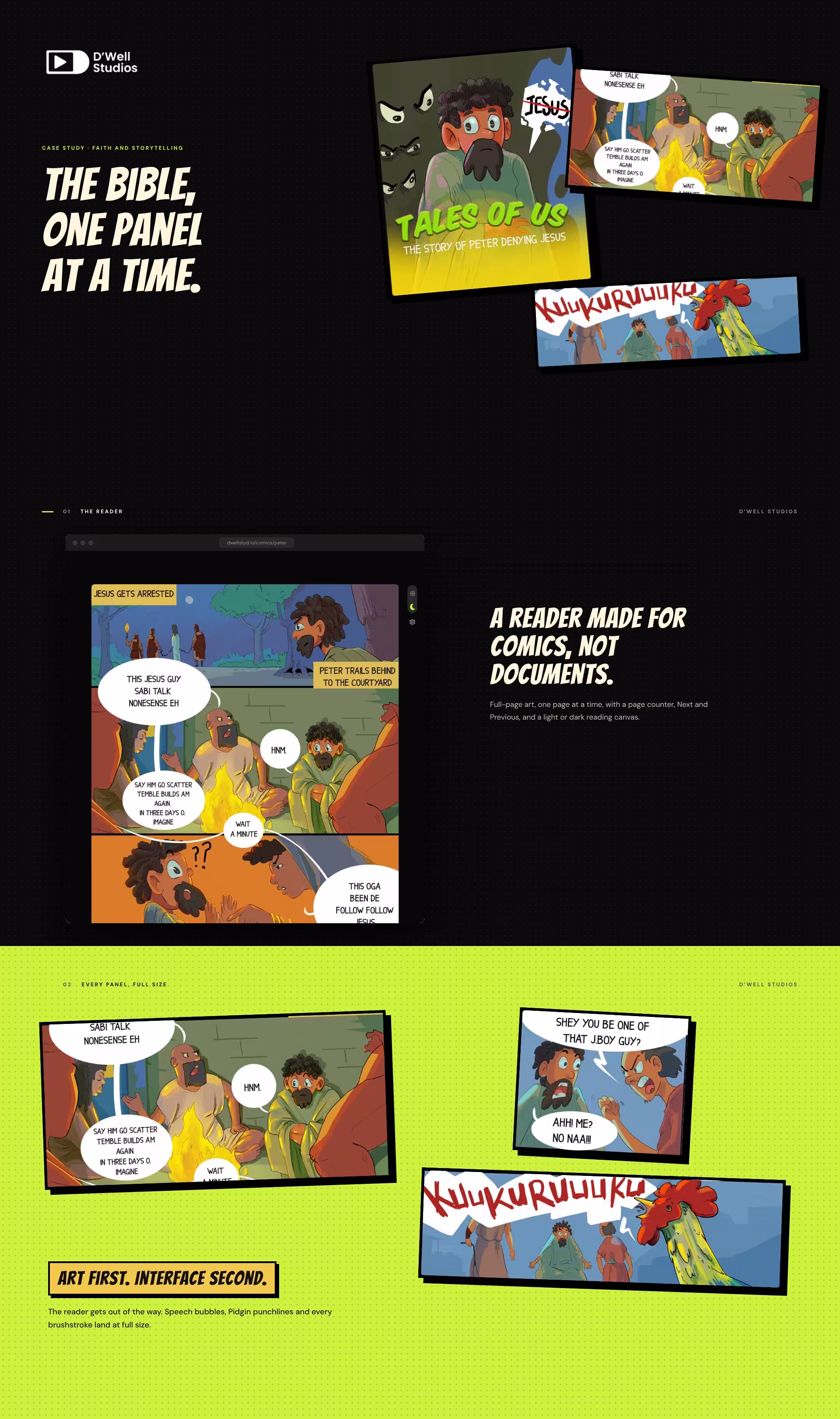D'Well Studios comic reader showing a Tales of Us page, and full-size comic panels