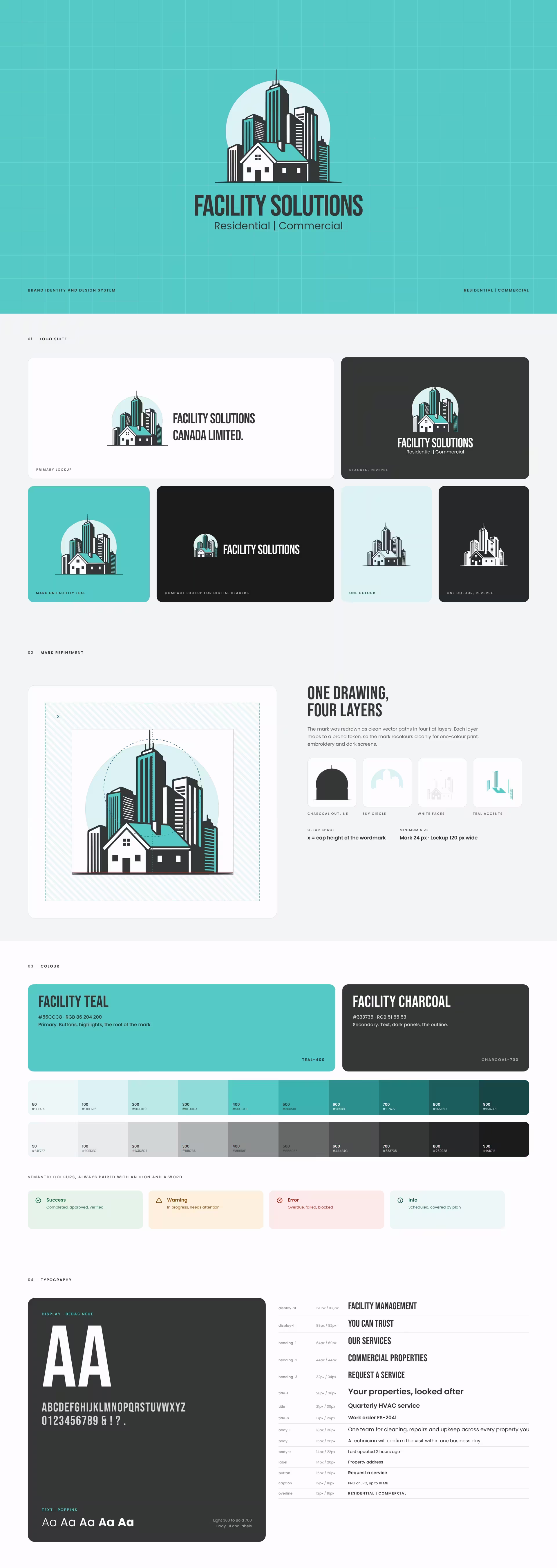Facility Solutions Canada logo suite, mark refinement, colour palette and typography