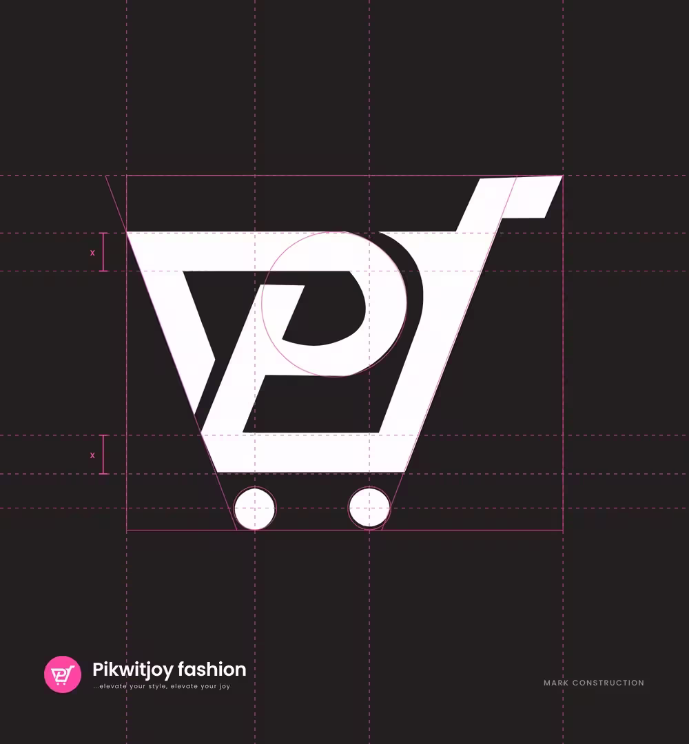 Pikwitjoy Fashion brand identity overview with cart mark construction