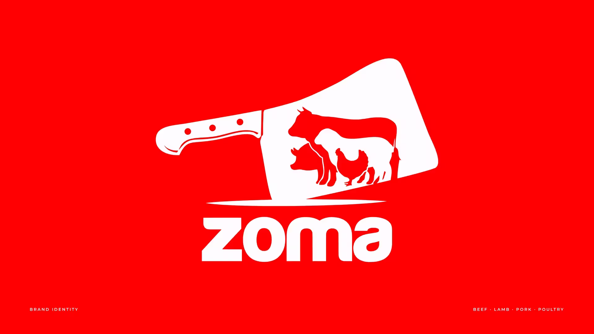 Zoma cleaver logo in white on Zoma Red